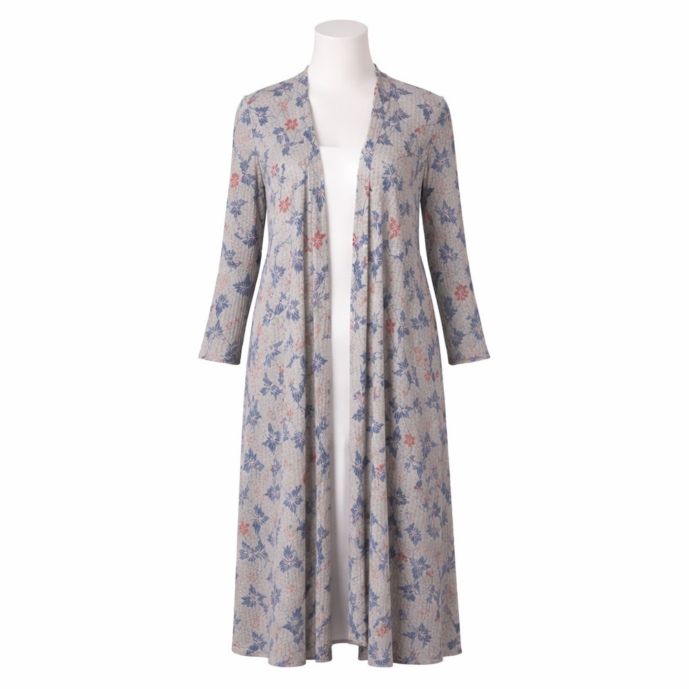 Size L LuLaRoe Sarah Cardigan Open Front Long Duster Gray Blue Red